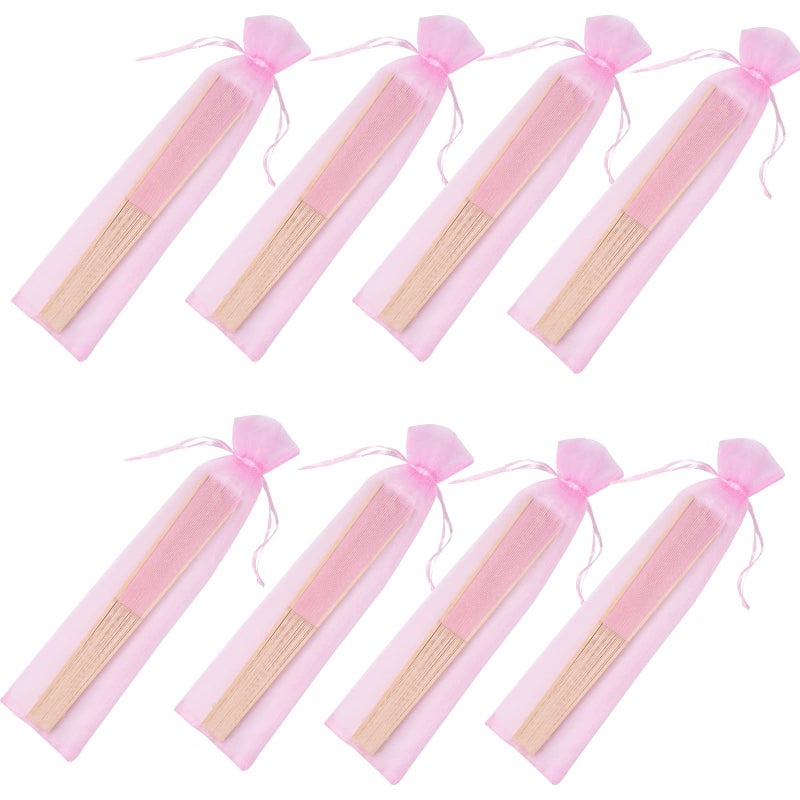 SL crafts 24pcs Imitated Silk Hand Fan Imitated Silk Fabric Bamboo Handheld Folded Fan Bridal Dancing Props Church Wedding Party Favors with Organza Bags (Pink) - Image 4